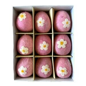 Cottontail Lane Pink Felt Floral Easter Egg Ornaments Set of 9 Spring Decor NEW